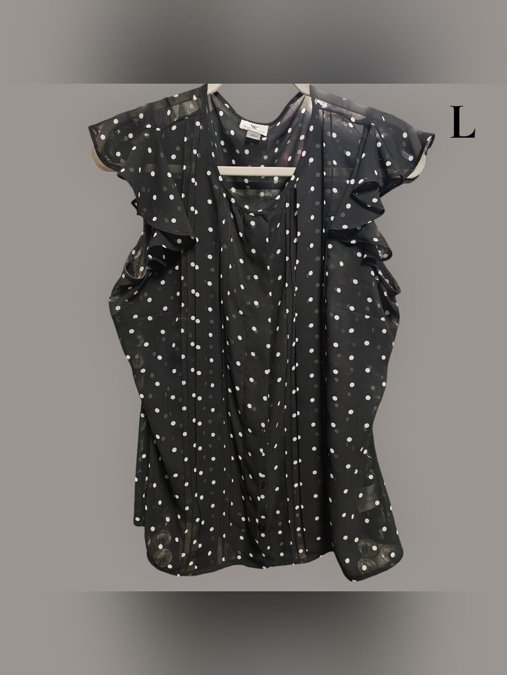 Worthington Black White Polka Dot Ruffle Sleeve Blouse